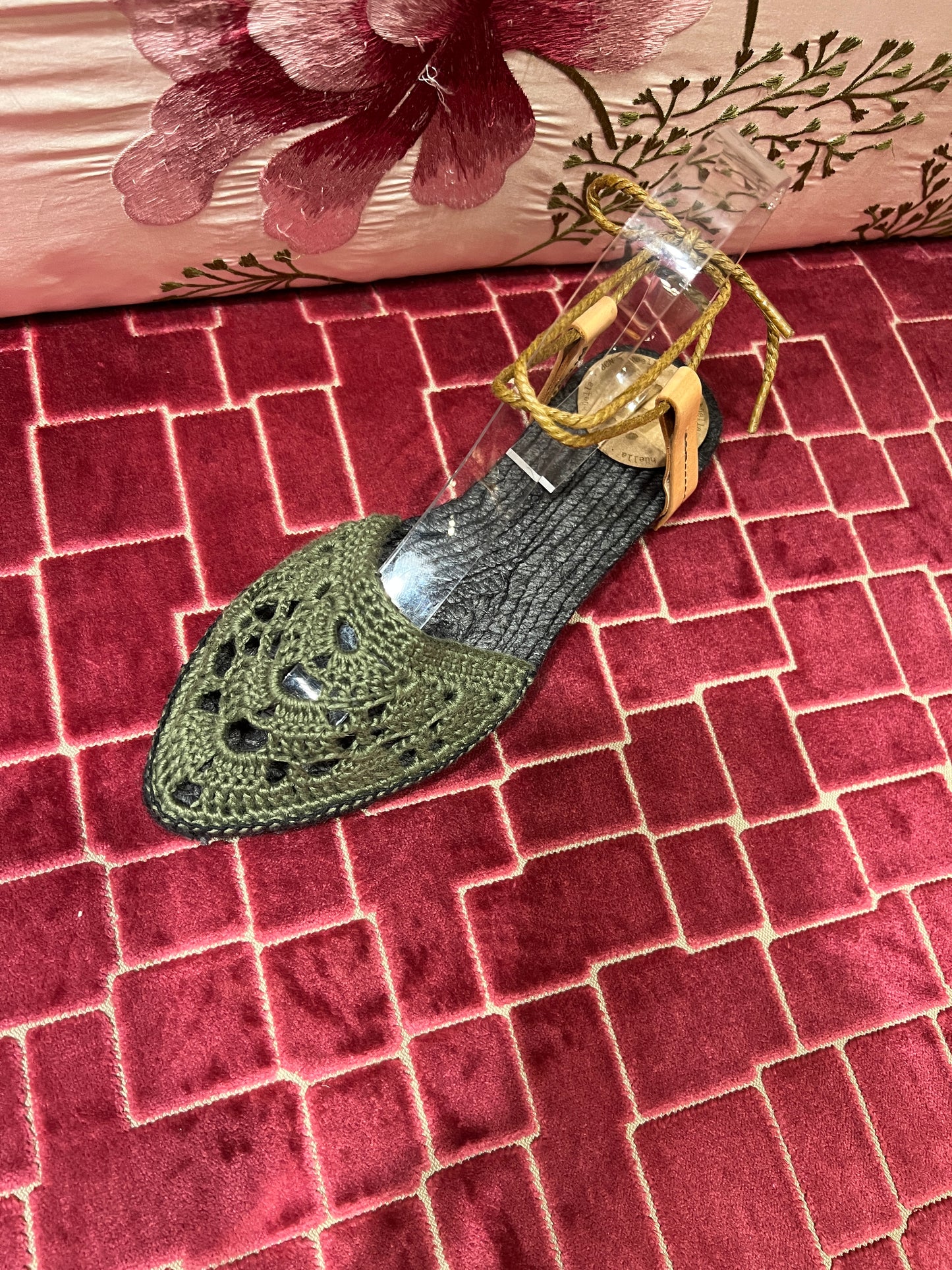 Huella espadrillas crochet verde militare con laccio alla caviglia