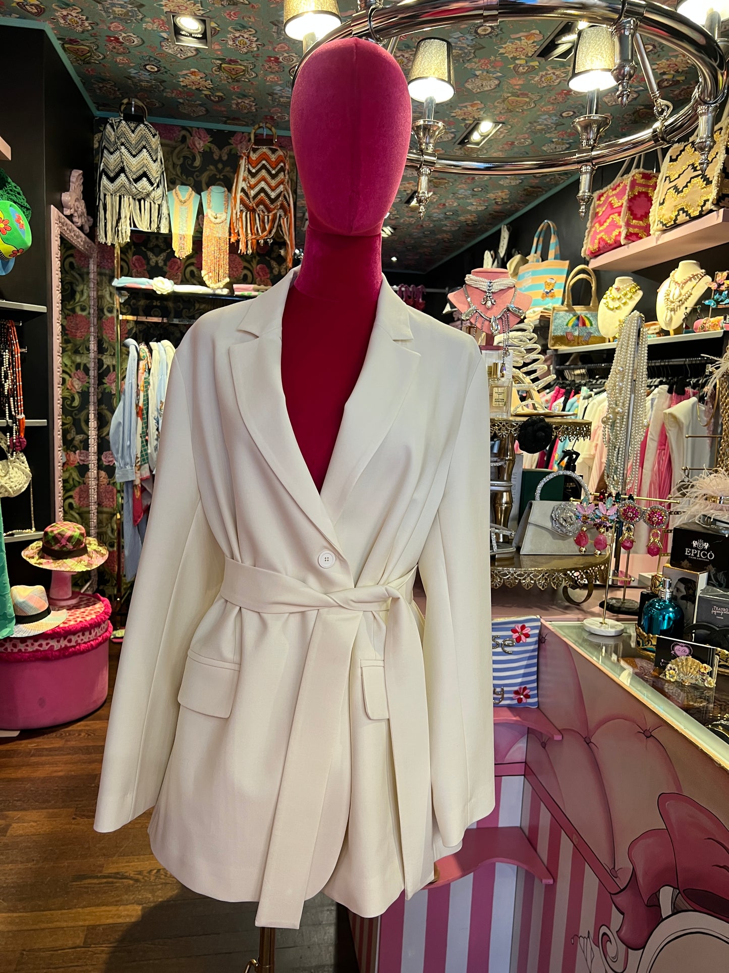 Semicouture giacca panna con cinta Christiana