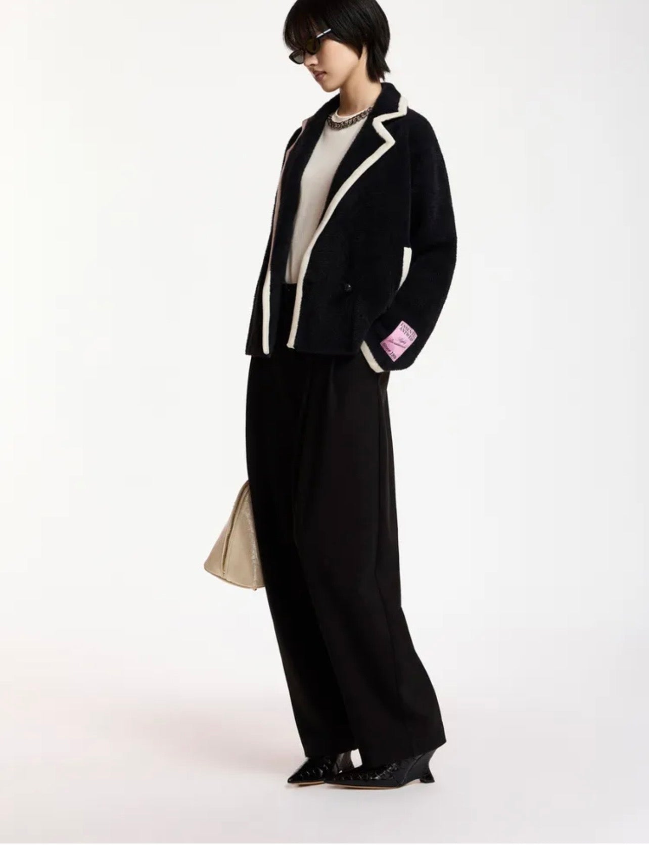 Essentiel antwerp cardigan doppiopetto con profili a contrasto bianchi