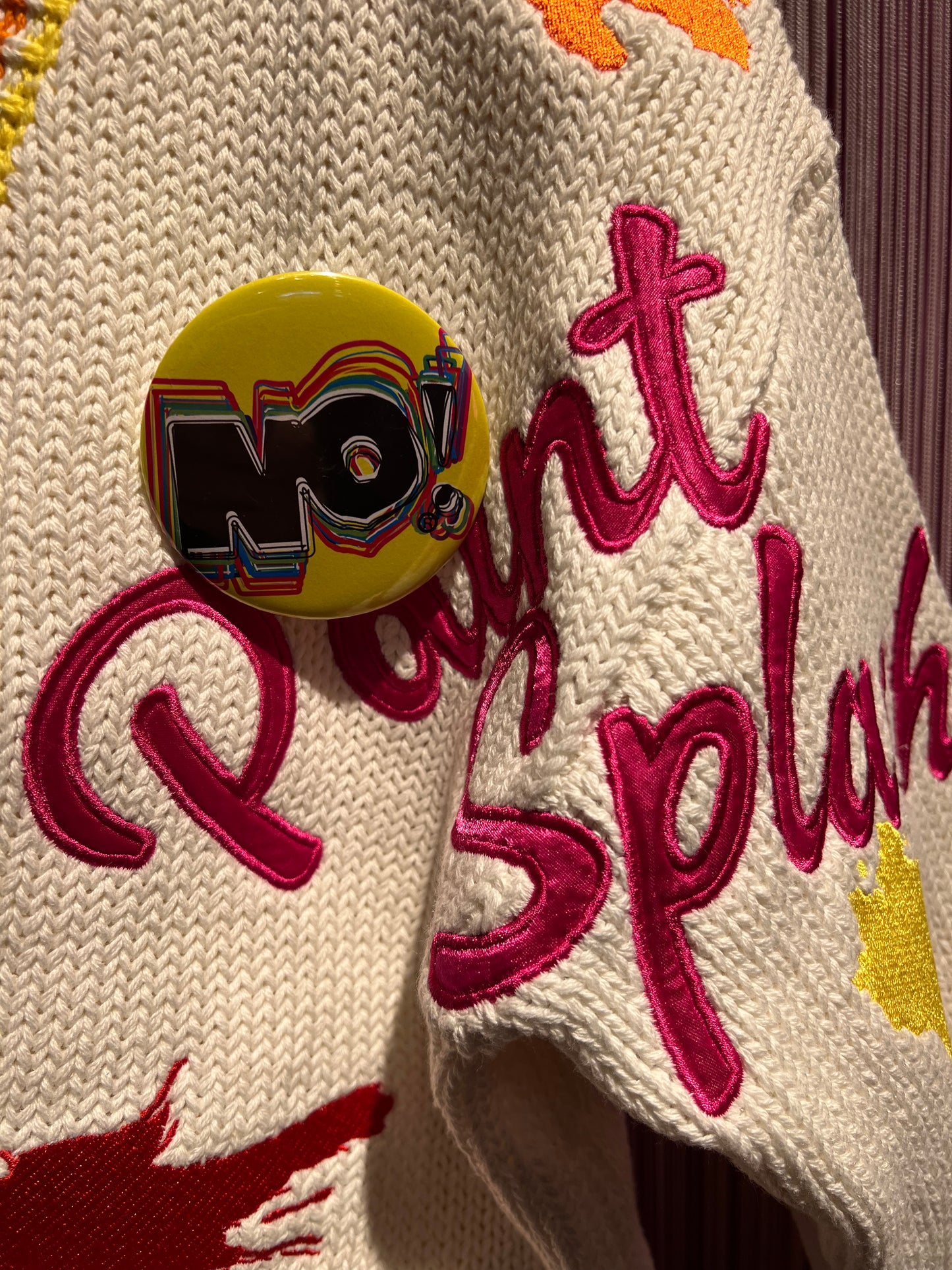 No! cardigan cotone bianco paint splah