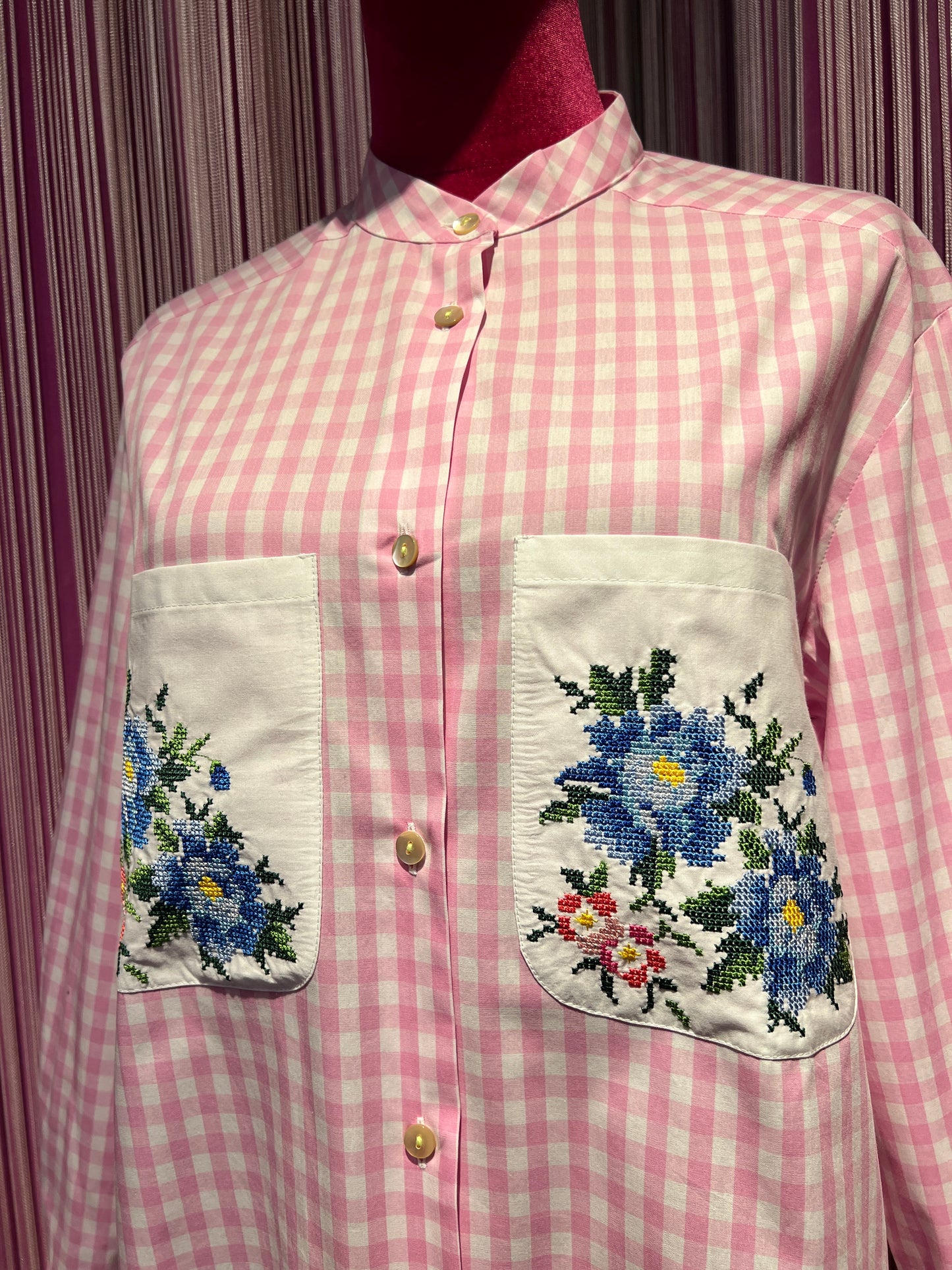 Miki Thumb camicia manica lunga  quadretti vichy e ricami