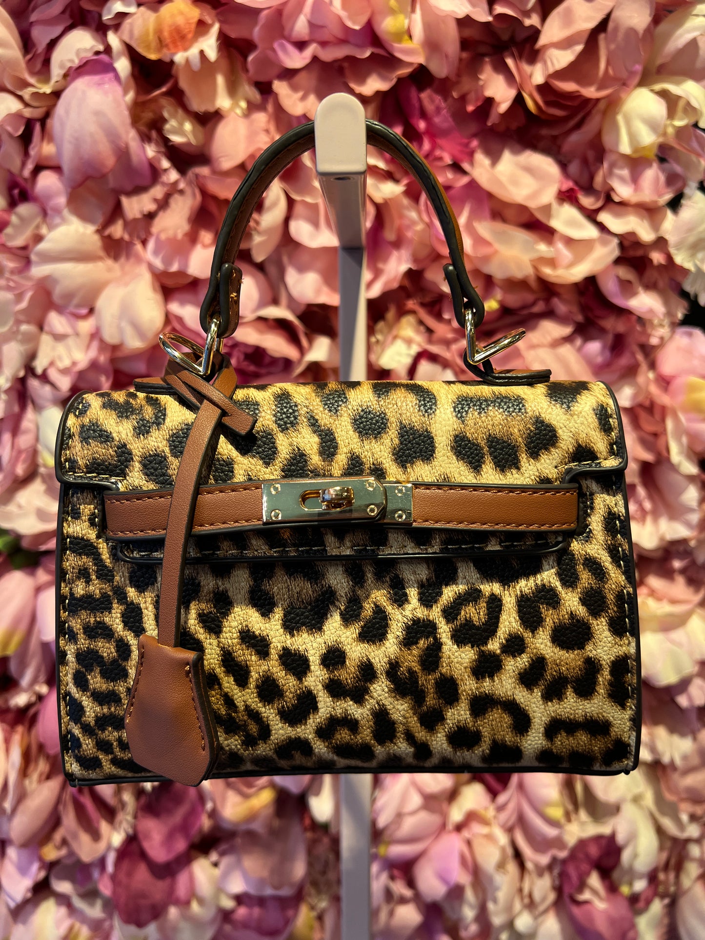 Borsa ecopelle maculata con dettagli cuoio e tracolla