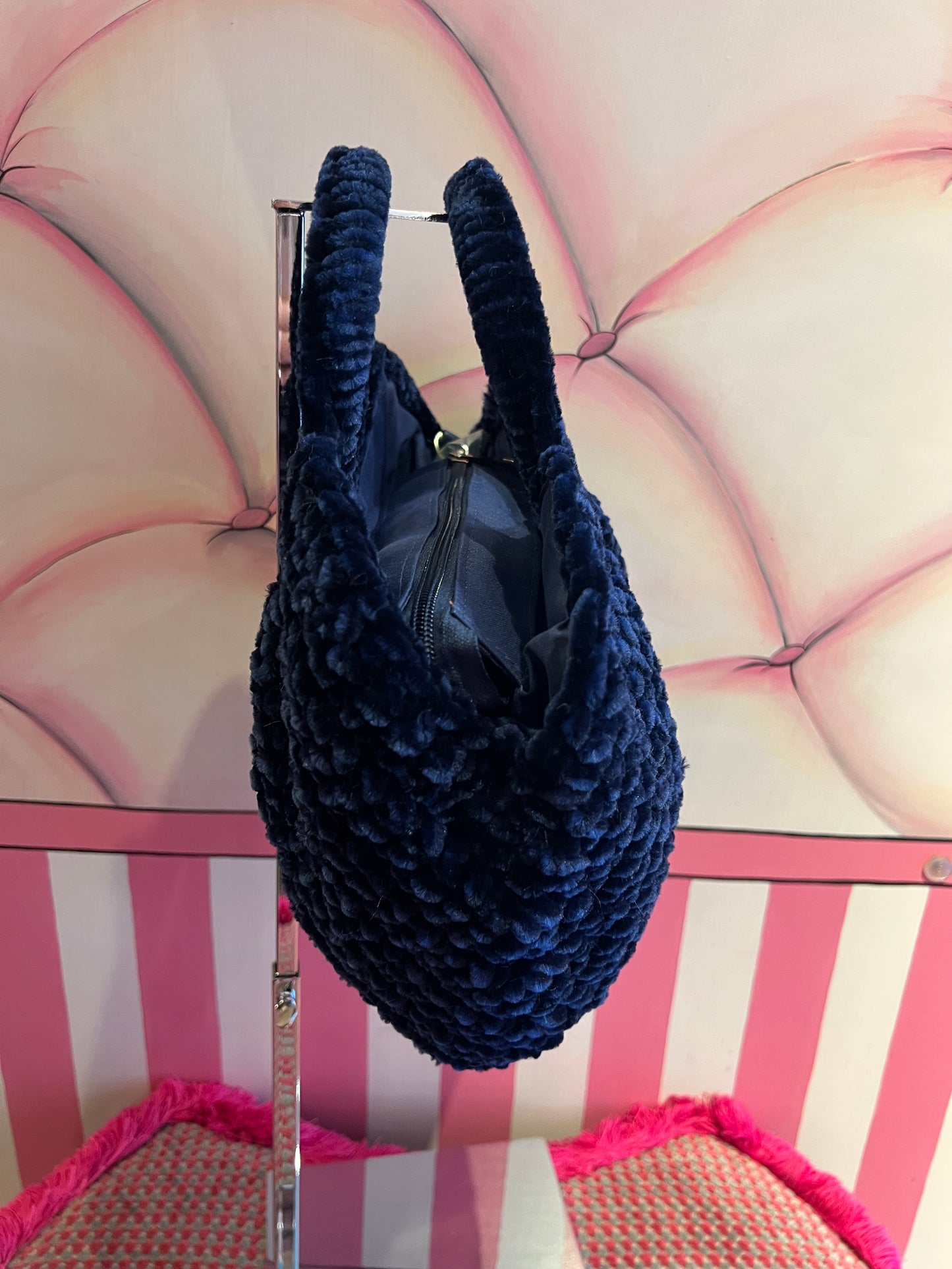 Love & roses borsa tricot ciniglia blu
