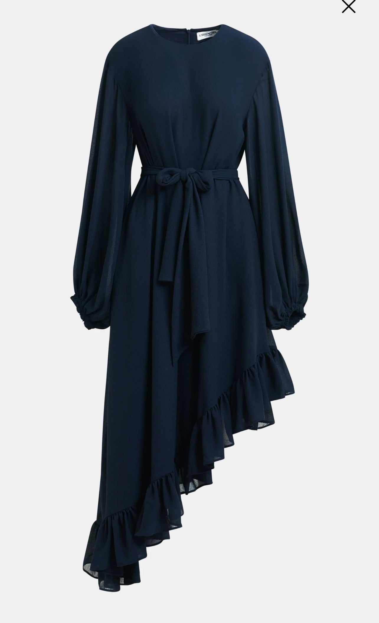Essentiel antwerp abito lungo blu navy con orlo asimmetrico a balze e cinta Iflower vestibilita’ over