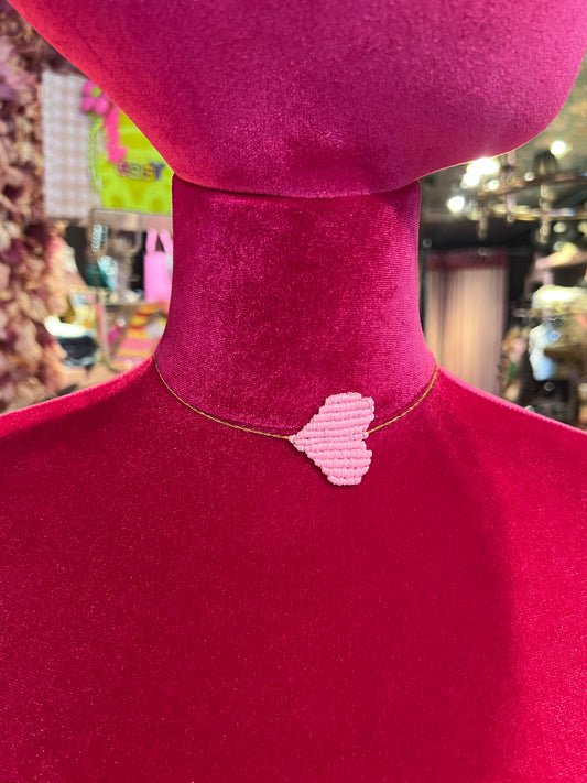 Collana cuore crochet regolabile rosa baby