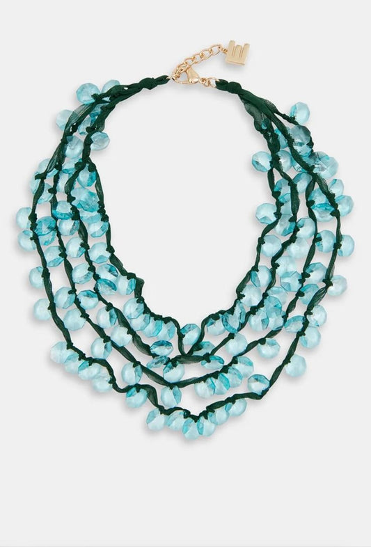 Essentiel antwerp -30% di sconto collana tre strati di fili morbidi intrecciati con strass di vetro blu/verde