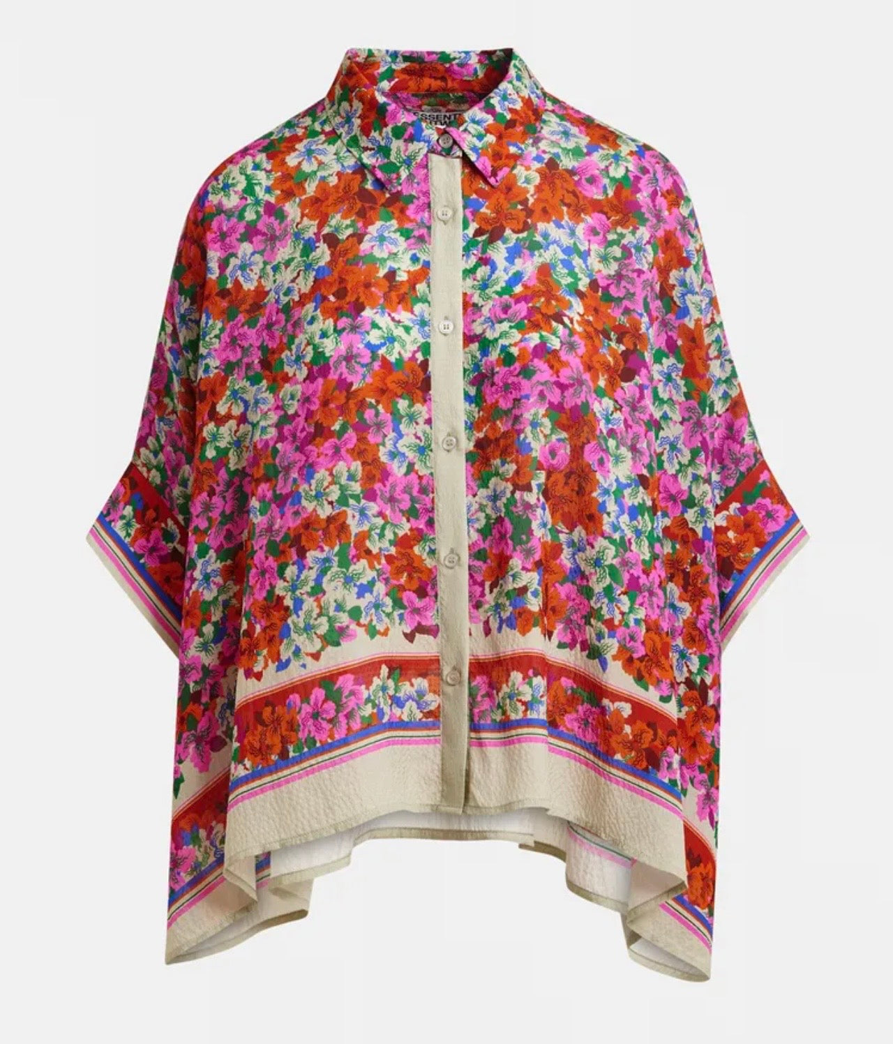 Essentiel antwerp -40% dí sconto completo pantalone e camicia oversize in misto seta multicolore con stampa floreale
