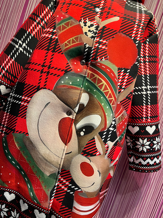 Mon amour Paris -20% di sconto cappotto con cappuccio in neoprene fantasia tartan stampa renne