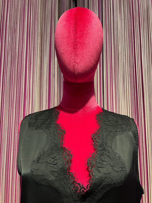 Pink memories top spalla larga con pizzo nero