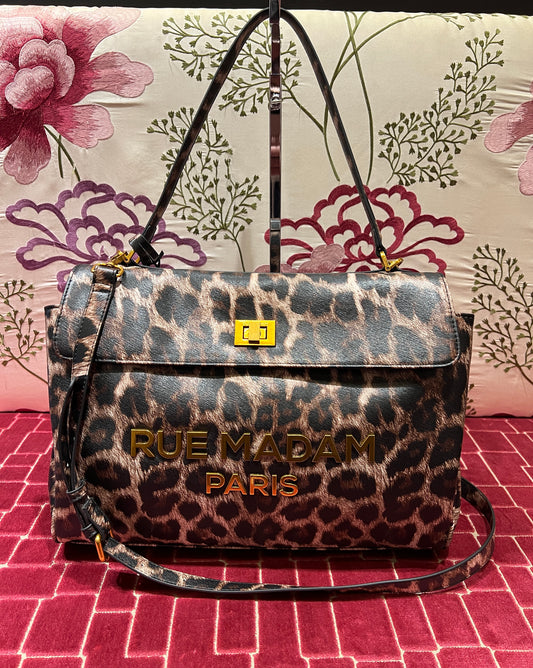 Rue Madam Paris borsa ecopelle stampa leopardo con tracolla “Les jour xl “