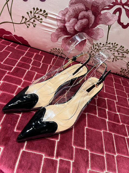 Slingback cuore , colore nero ecopelle e pvc