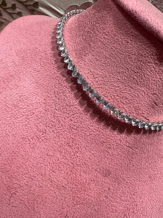 Collarino metallo argento zirconi  crystal cuori