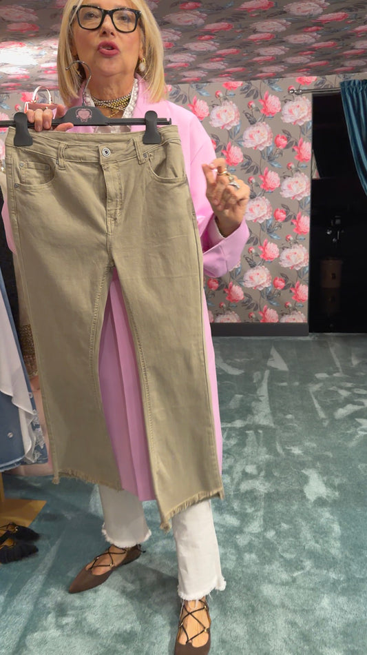 Mon amour Paris pantalone 5 tasche cotone elasticizzato sfrangiato a zampetta  taupe