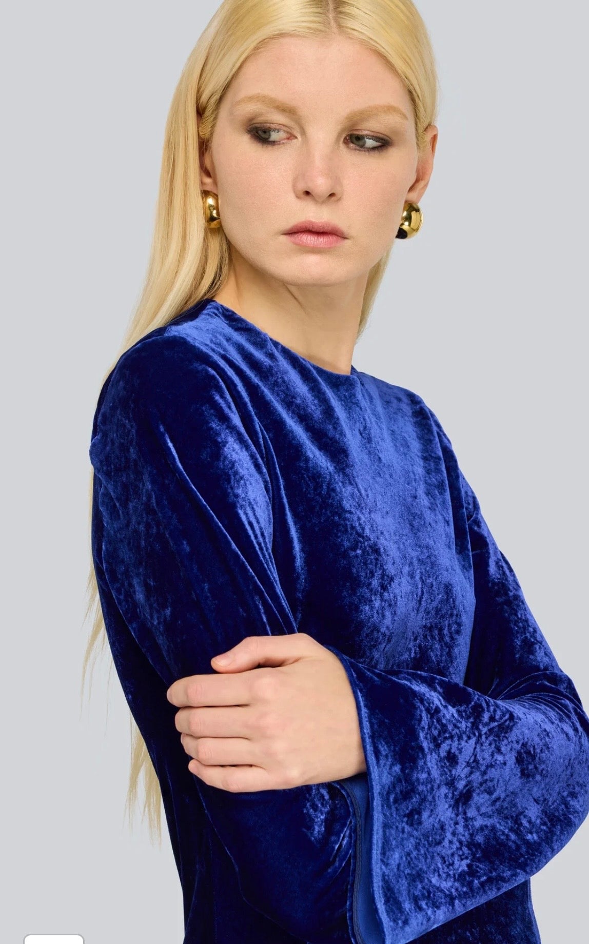 Semicouture abito lungo bluette in velluto manica lunga
