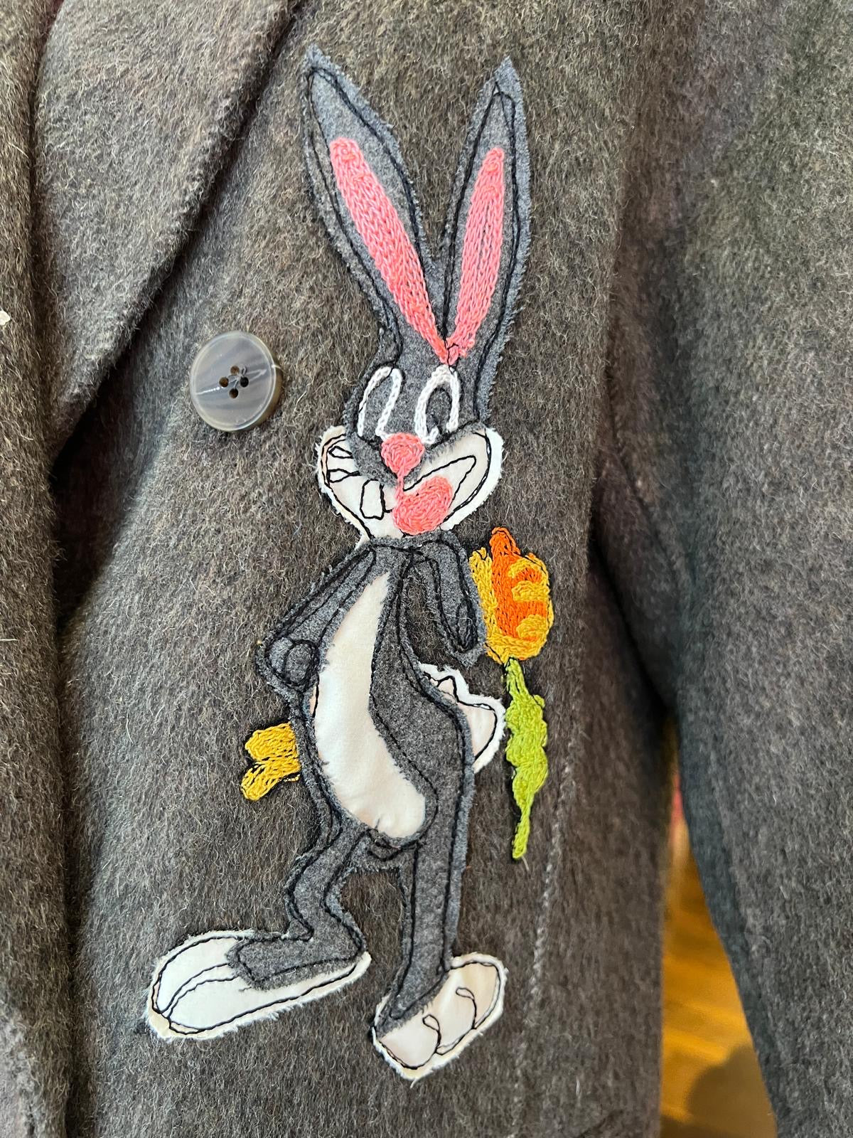 Front street cappotto 100% lana doppiopetto con patch looney tunes