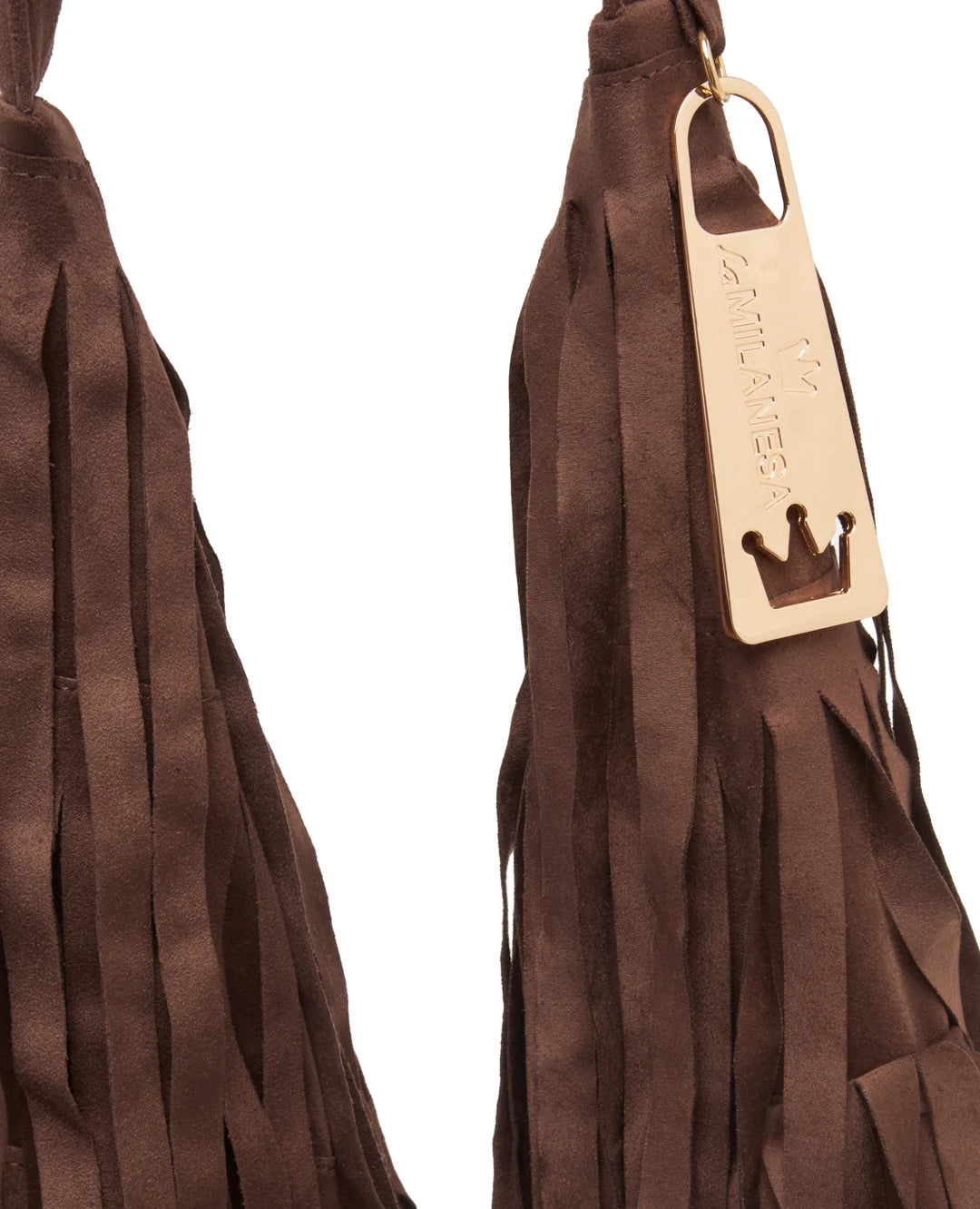 La Milanesa borsa con frange in eco camoscio manico unico a spalla marrone