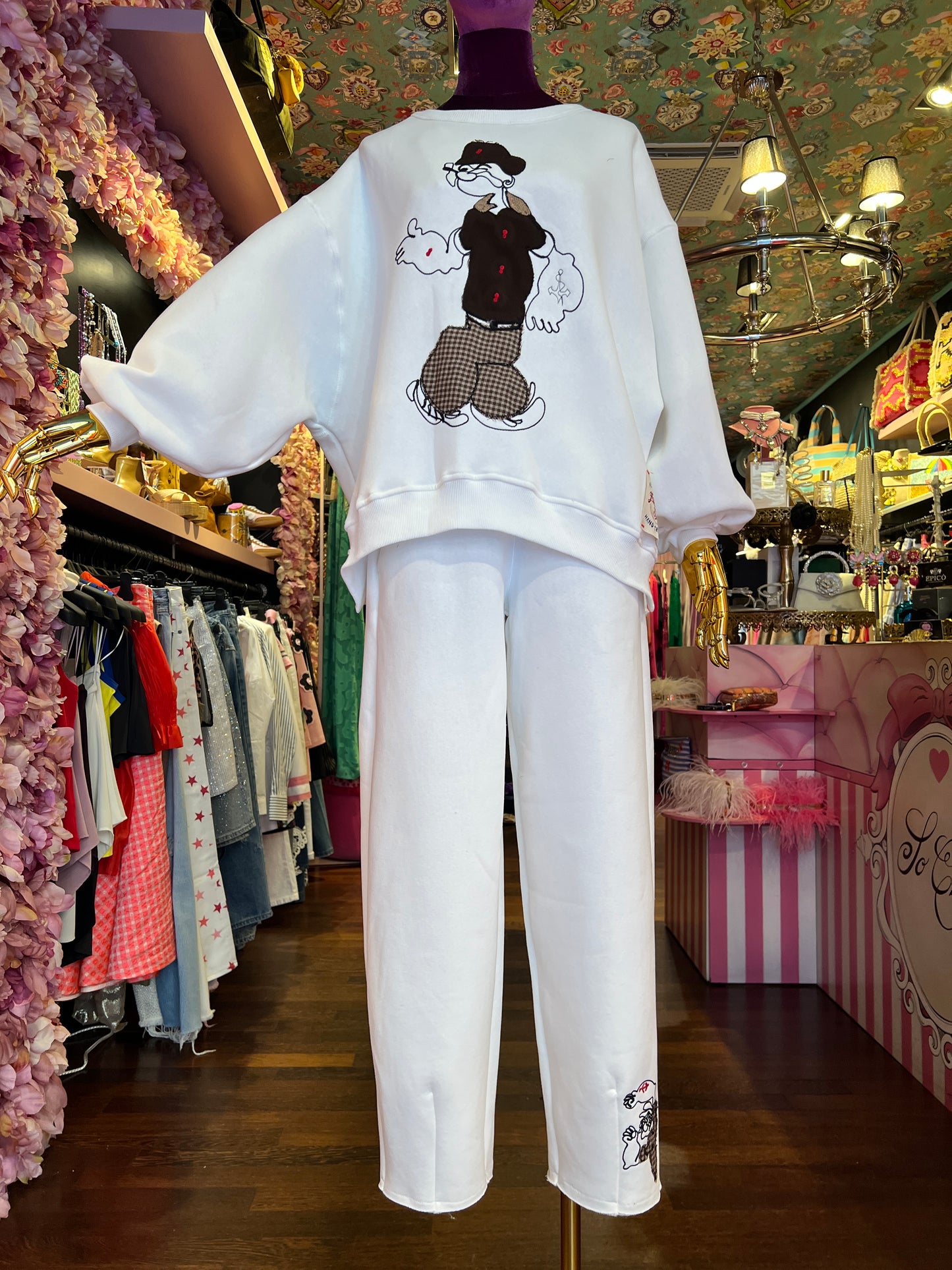 Front street tuta completa bianca con patch Popeye