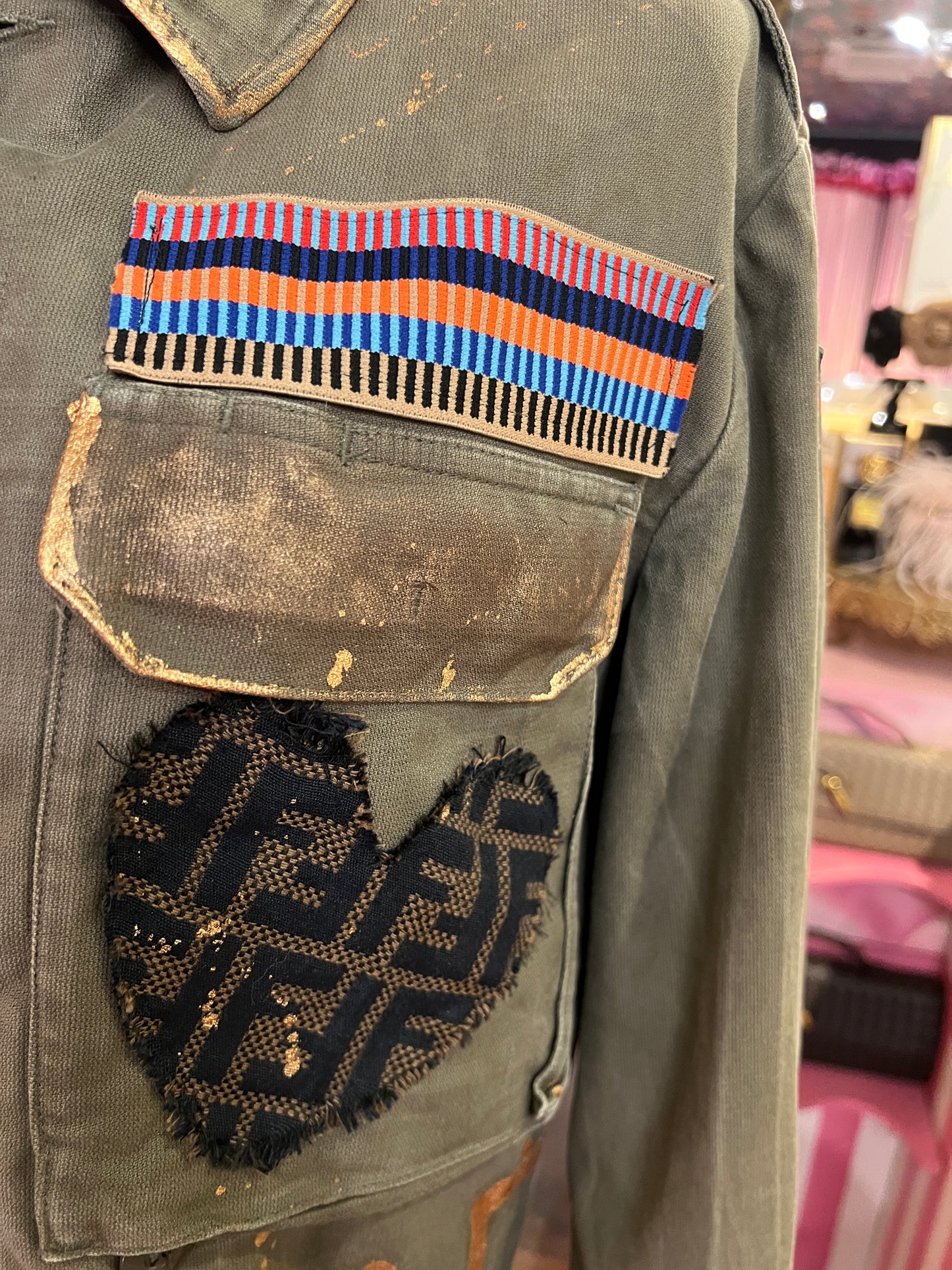 ABpink🩷 giacca FF spilla cuore sacro applicazioni patch e cuori vestibilita’ 40/48