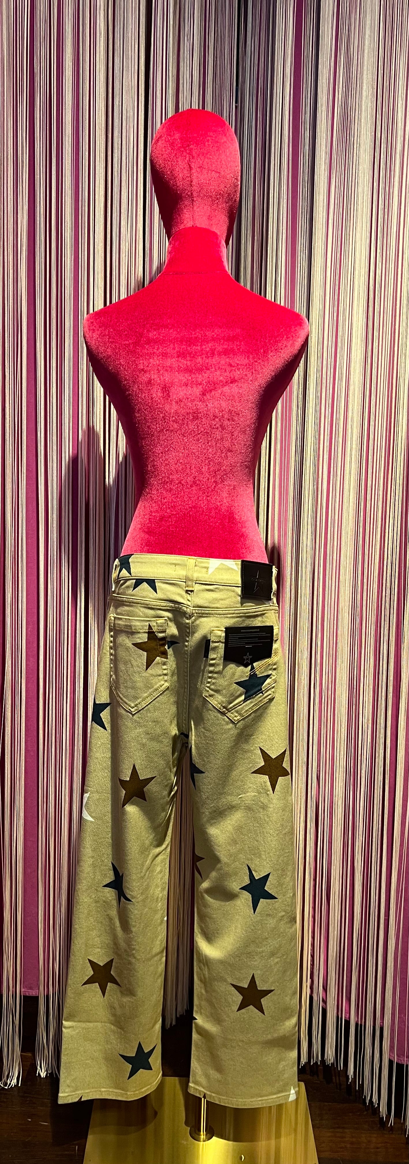 Rossano Perini jeans loose beige con stelle multicolor