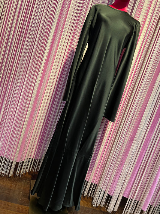 Semicouture abito nero satin lungo con maniche svasate