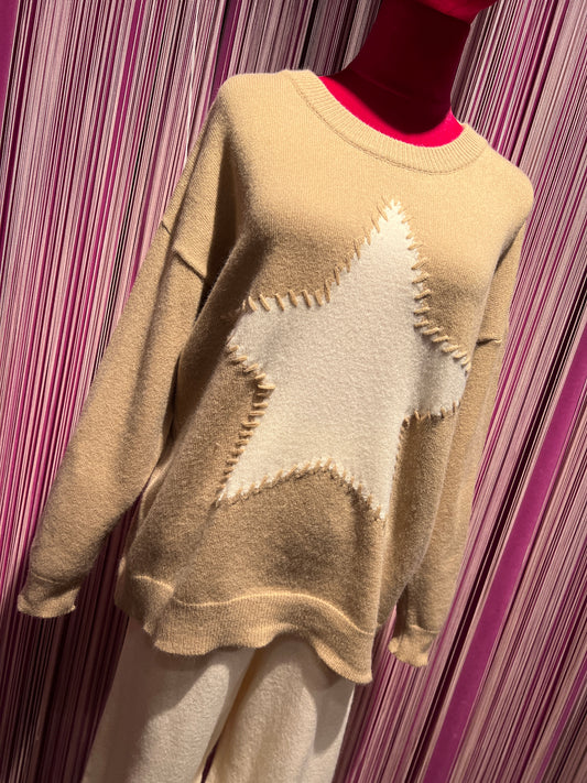 Love & roses completo maglia beige stella panna pantalone panna