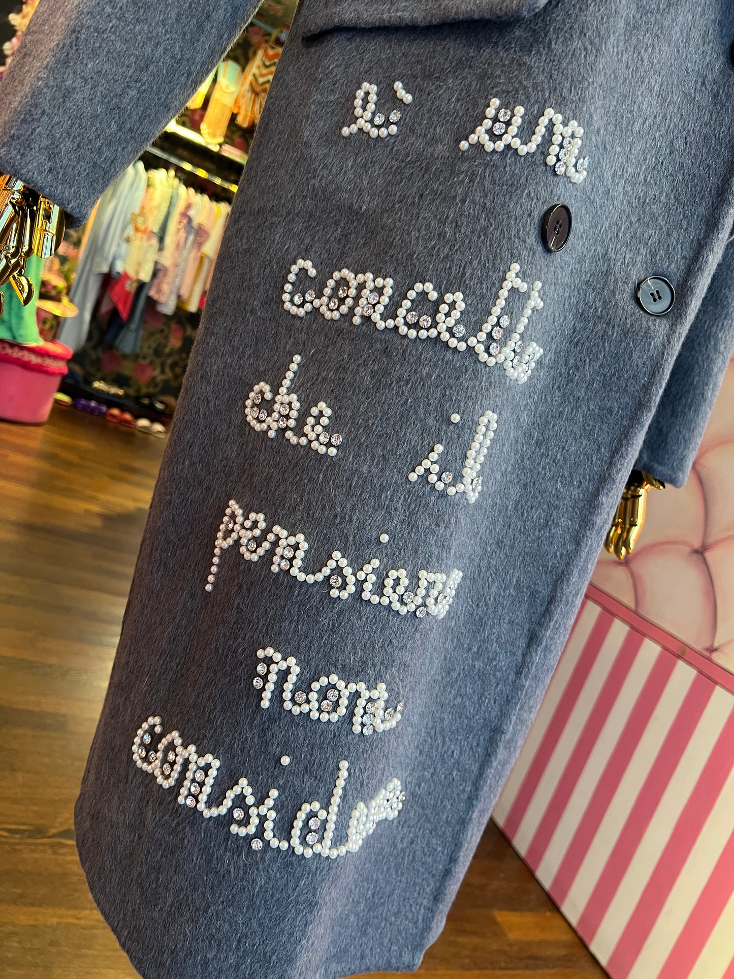 Front street cappotto doppiopetto con applicazione perle