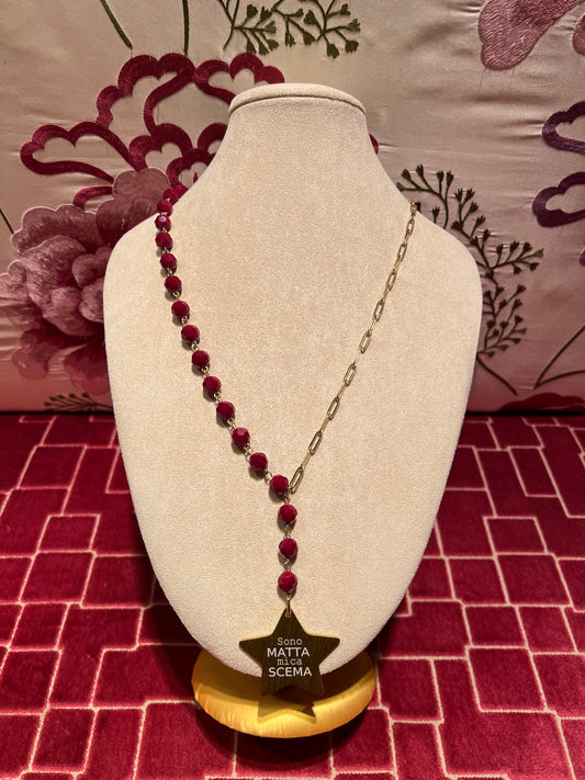 Almala Femme rouge collana stella scritta bordeaux e oro Star