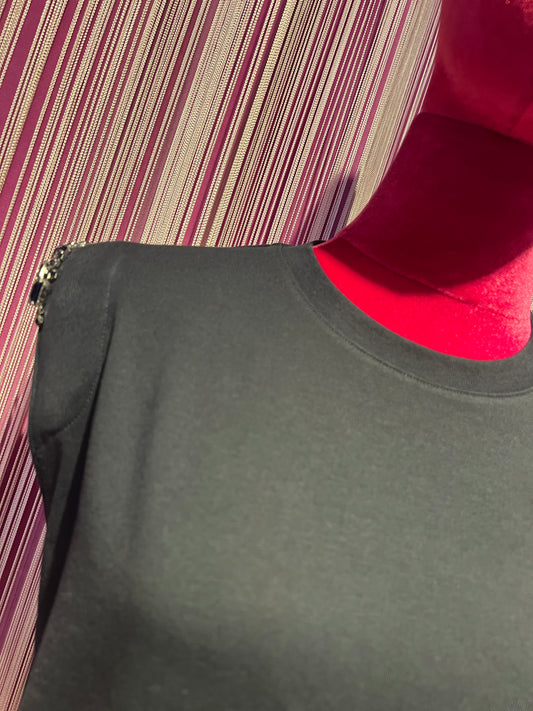 Circus Hotel t shirt senza maniche blu con decorazioni cristalli e strass giro spalla