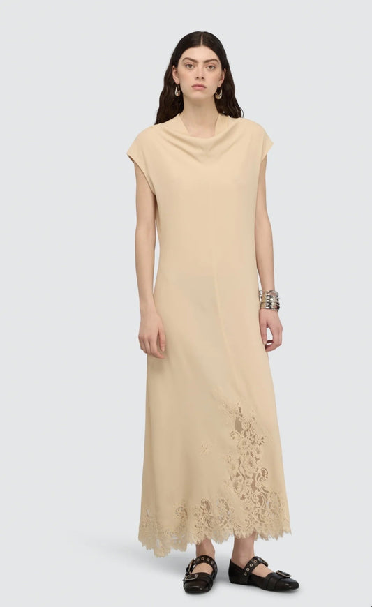 Semicouture abito in crepe de chine con pizzo in fondo