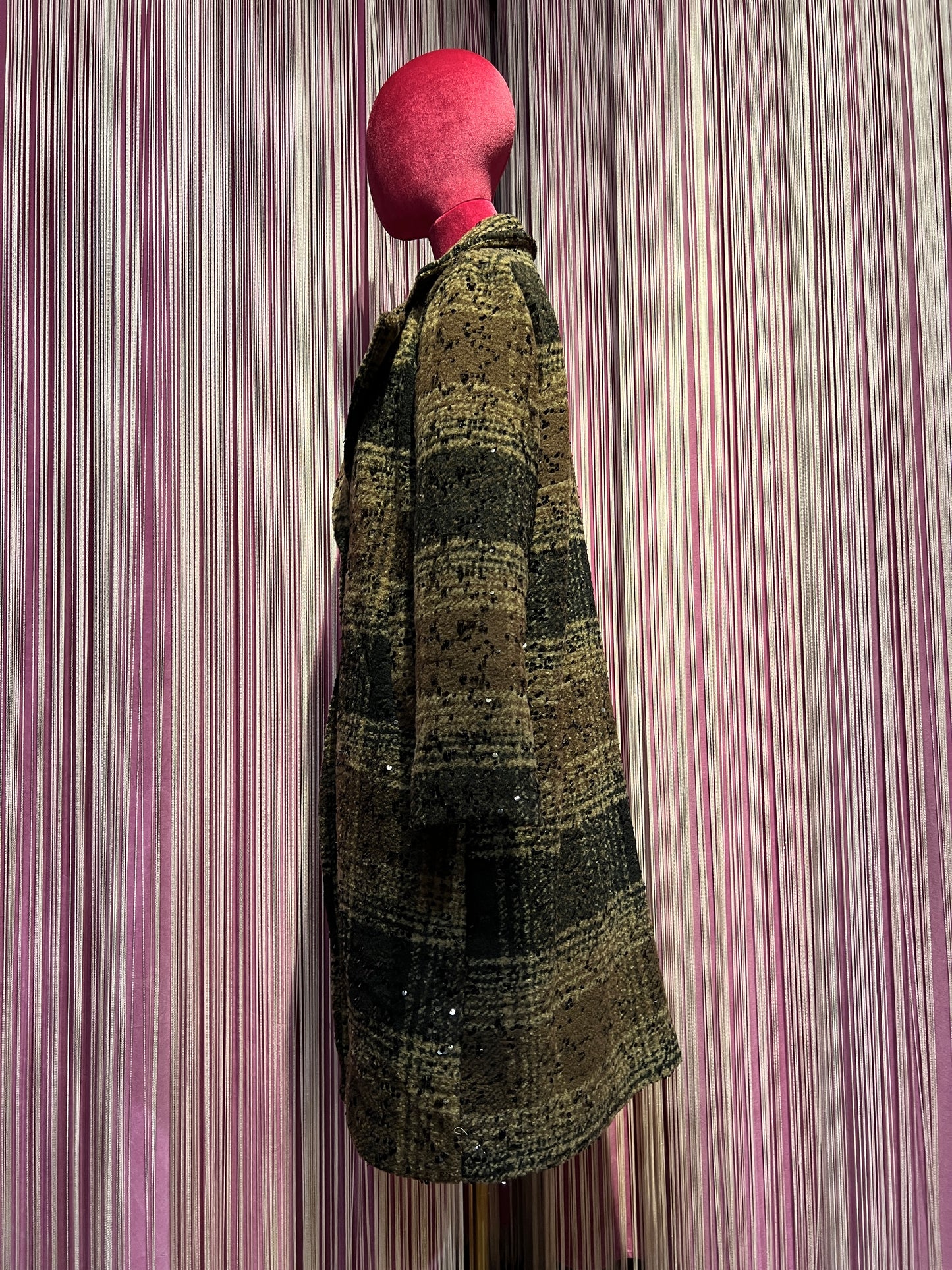 The Room cappottino tartan taglia unica ad un petto con micro paillettes nere