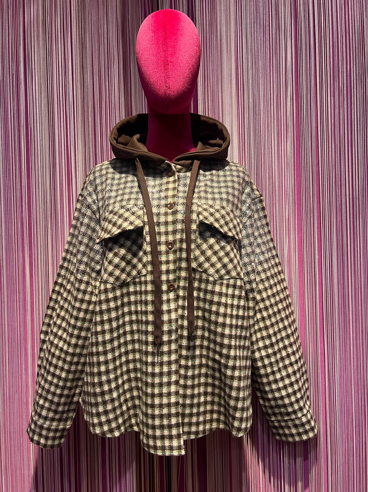 The room camicia giubbotto con cristalli e cappuccio