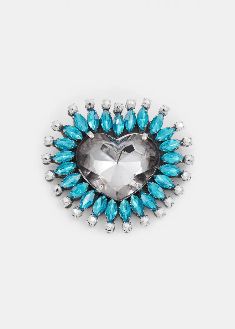 Essentiel antwerp spilla a forma di cuore con strass turchesi e grigi