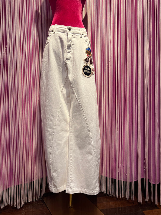 Front street pantalone denim bianco con patch