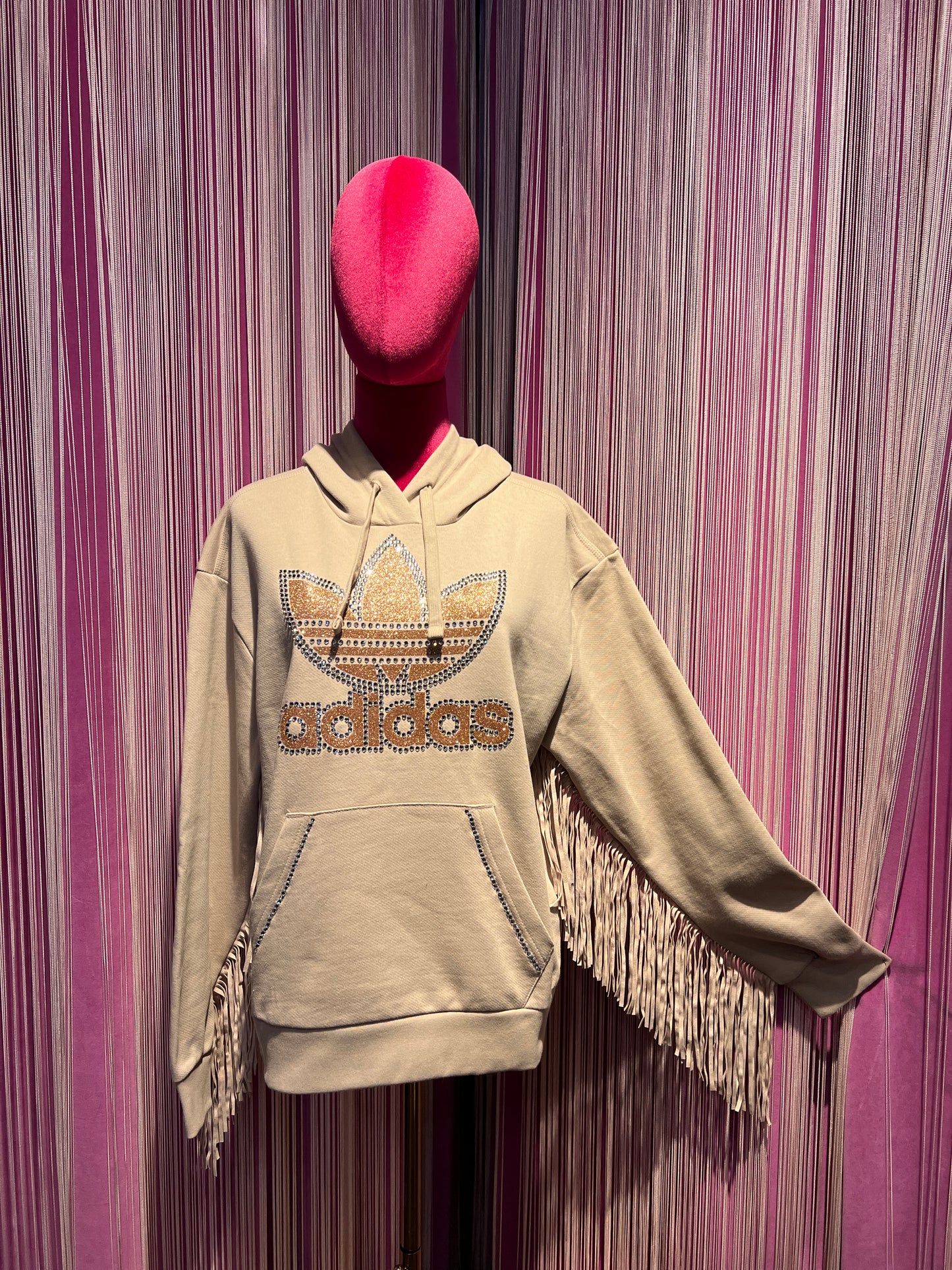 Adidas felpa con cappuccio logo in paillettes