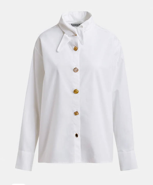 Essentiel antwerp camicia cotone oversize con colletto allungato può essere annodato, bottoni oro