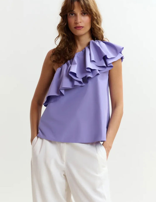 Essentiel antwerp top asimmetrico viola con volant