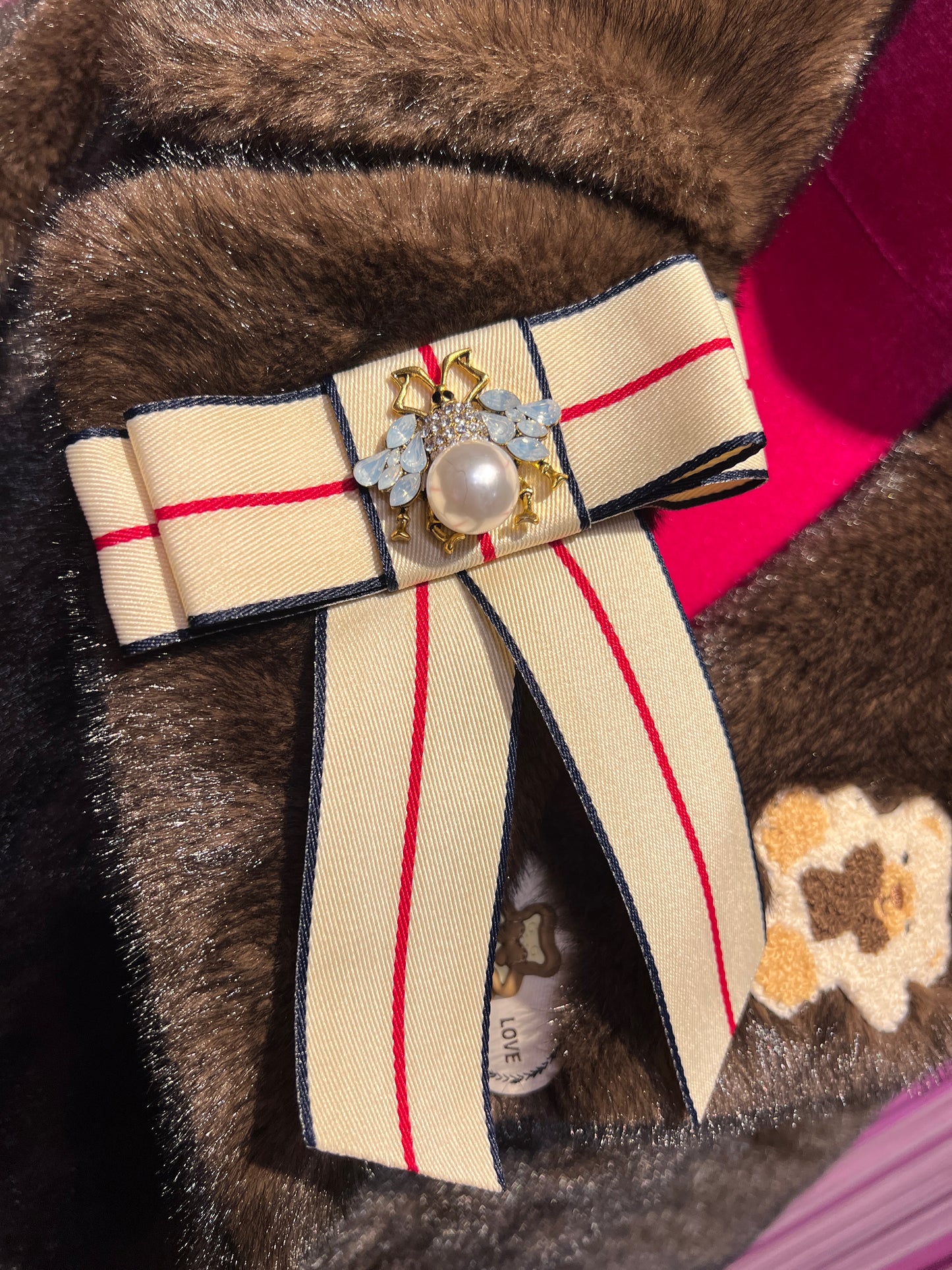 ABpink 🩷 eco visone marrone patch teddy e fiocco beige