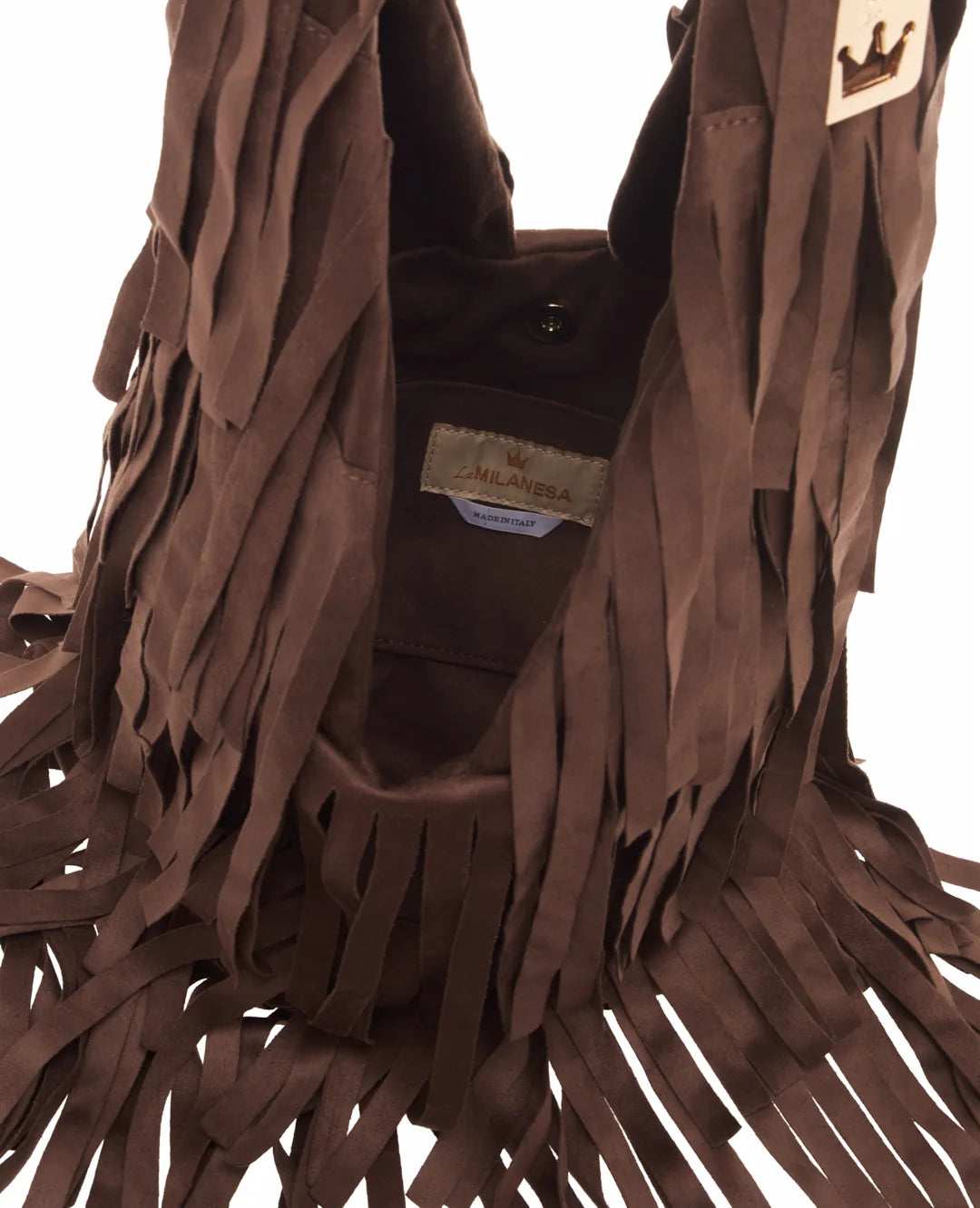 La Milanesa borsa con frange in eco camoscio manico unico a spalla marrone