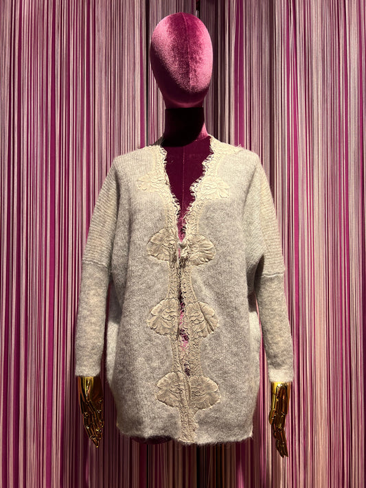 Pink memories cardigan kimono grigio con pizzo