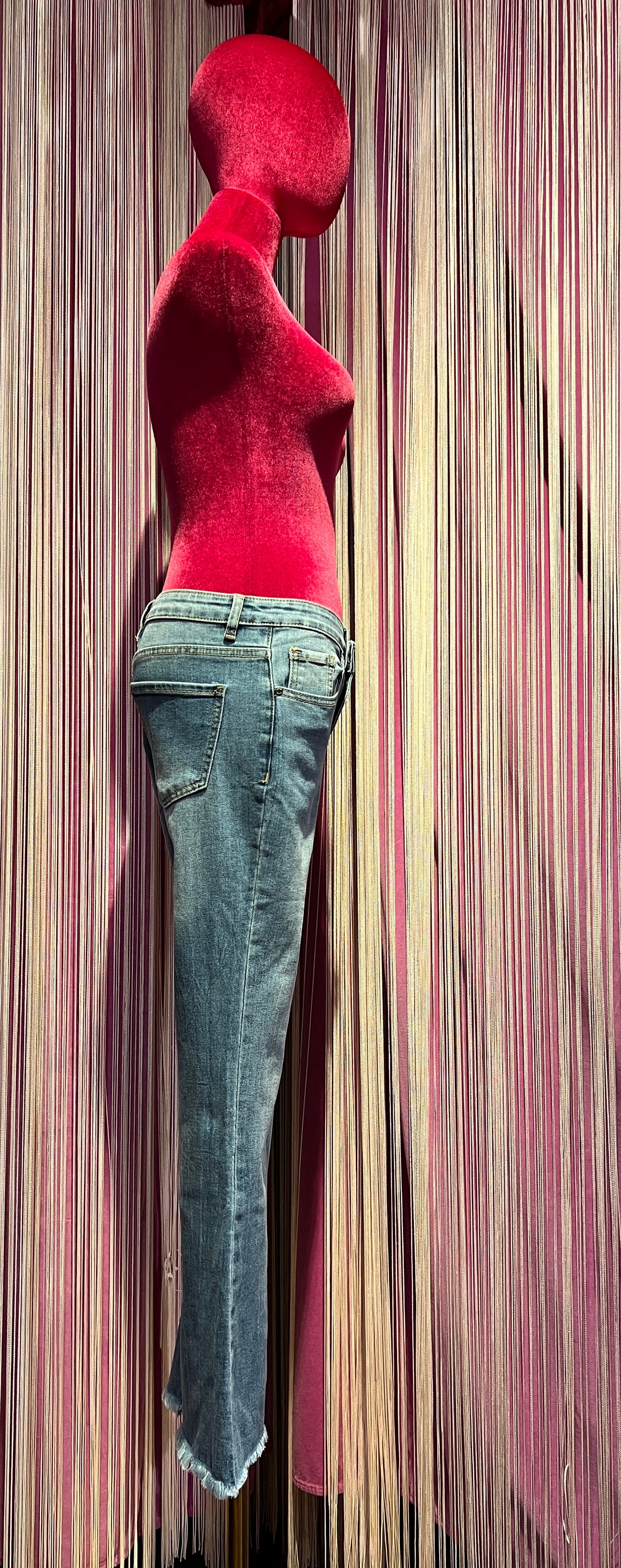 Mon amour Paris jeans denim chiaro zampetta sfrangiato elasticizzato