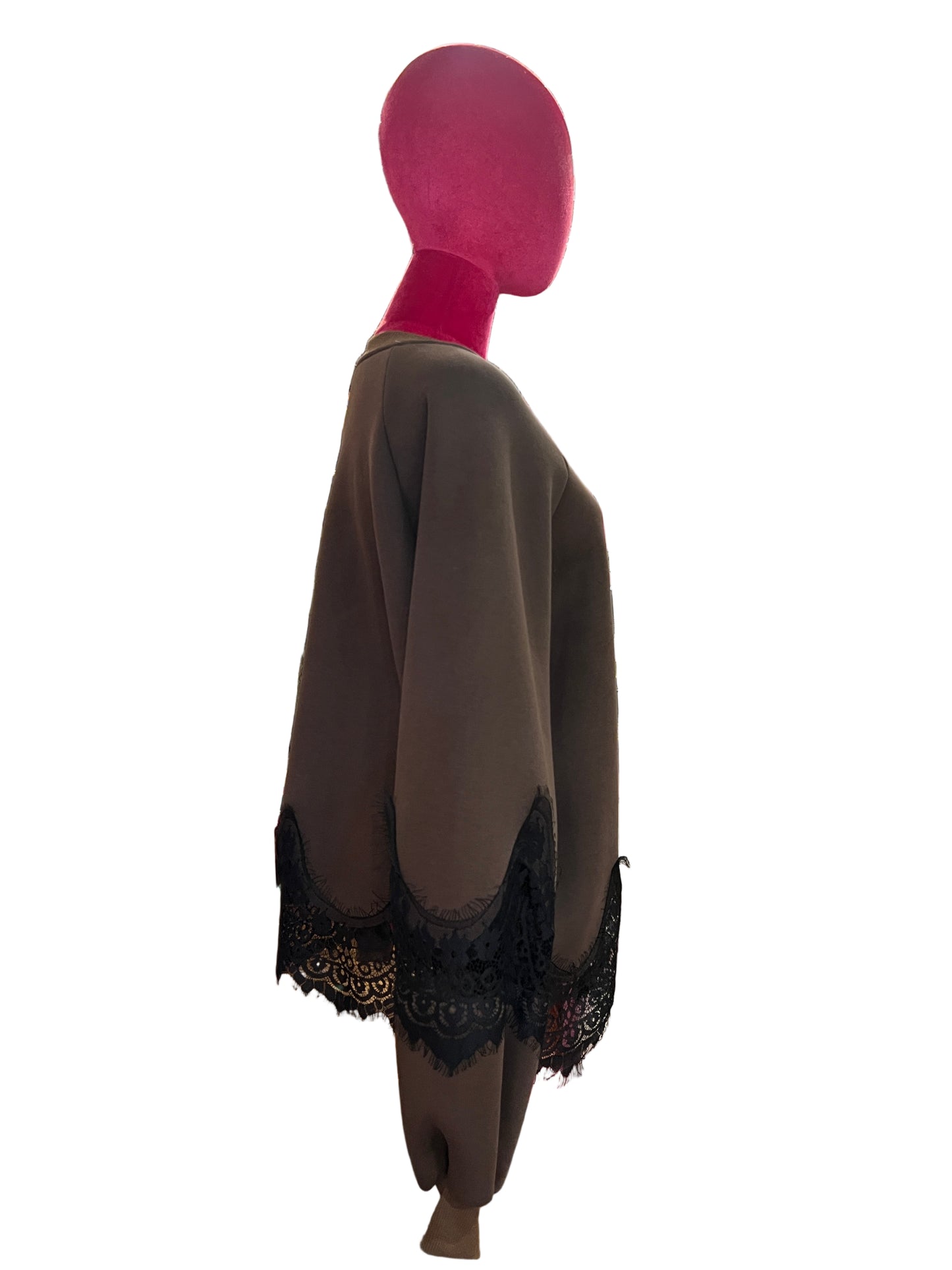 The room felpa cioccolato con pizzo nero