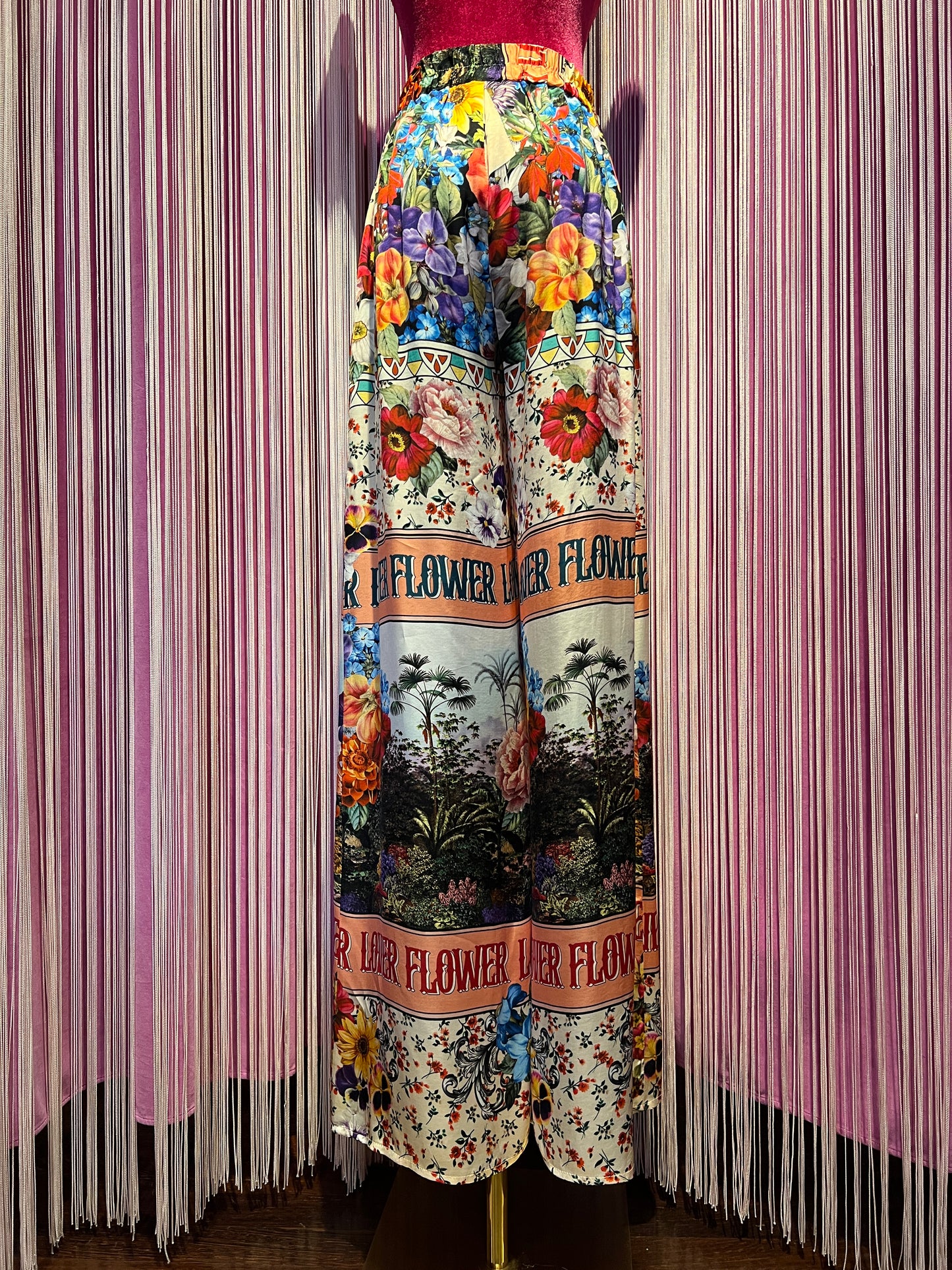 5 Progress pantalone palazzo fantasia floreale con elastico in vita