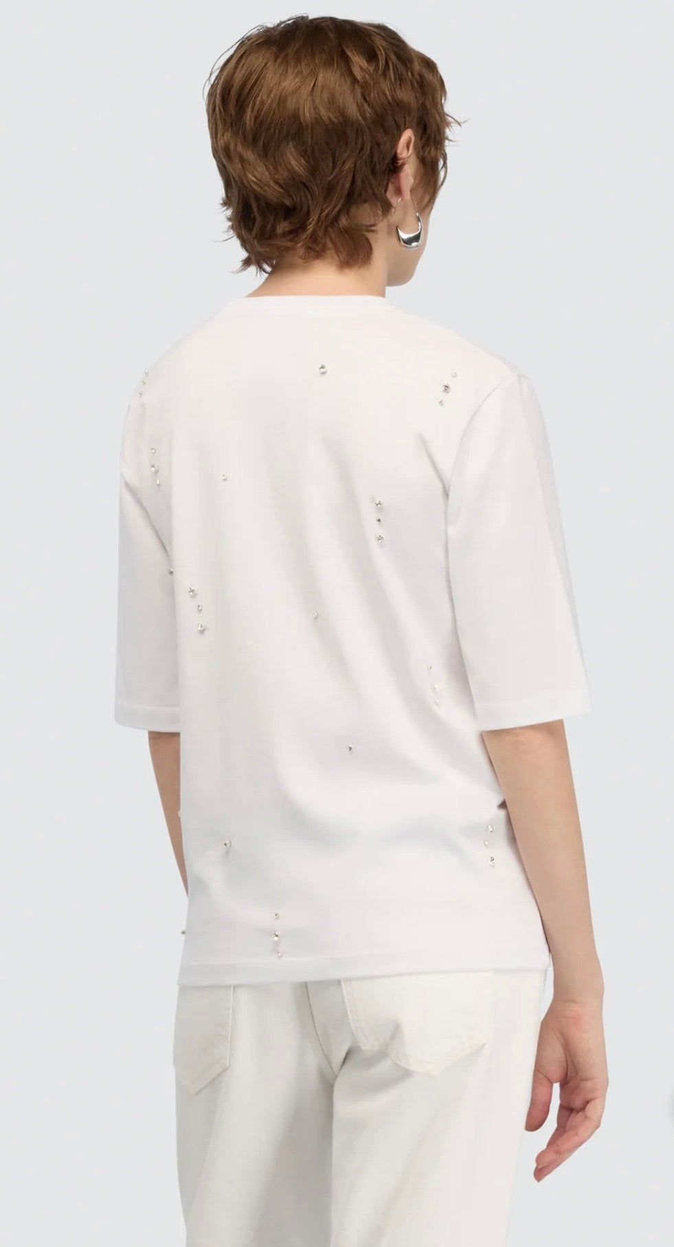 Semicouture t shirt in cotone ricamata con strass sfaccettati effetto crystal
