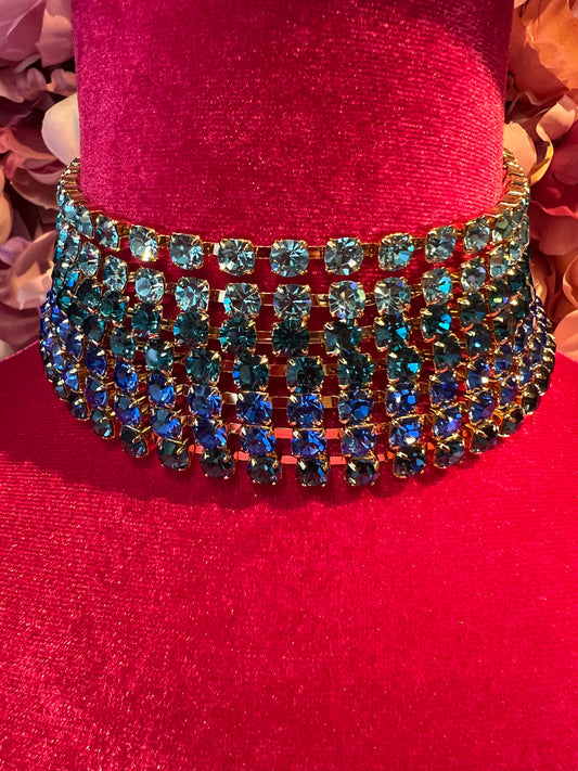 Choker cristalli 7 fili celeste blu