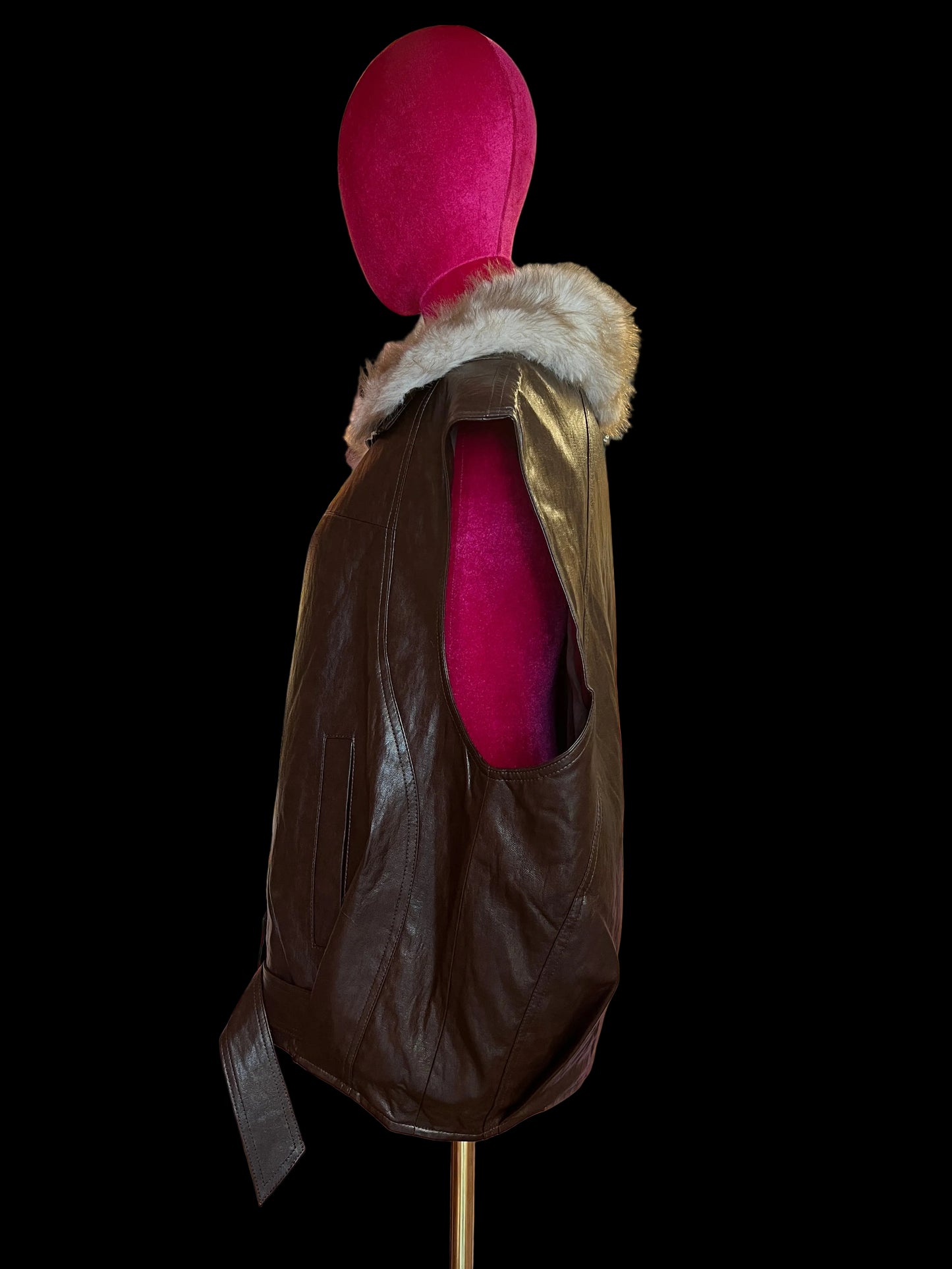 Mon amour Paris gilet ecopelle con collo pelliccia rimovibile marrone