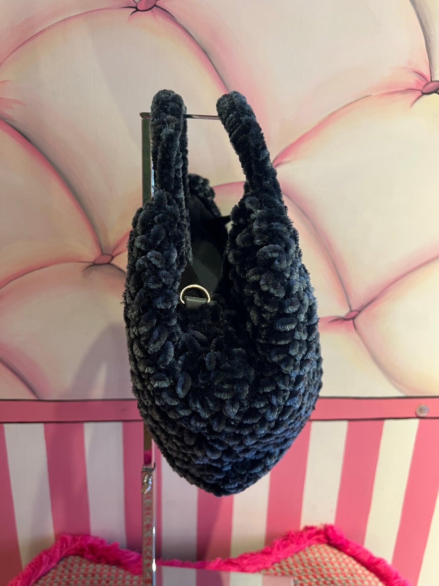 Love & roses borsa tricot ciniglia grigia antracite con tracollina