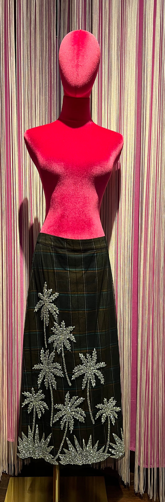 Essentiel antwerp gonna tartan e tulle ricamo paillettes argento