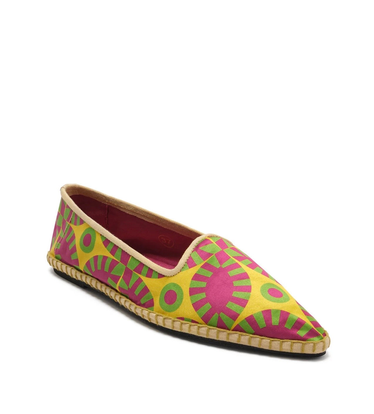 Maliparmi -50% di sconto ballerina a punta in tessuto stampato giallo fuxia e verde