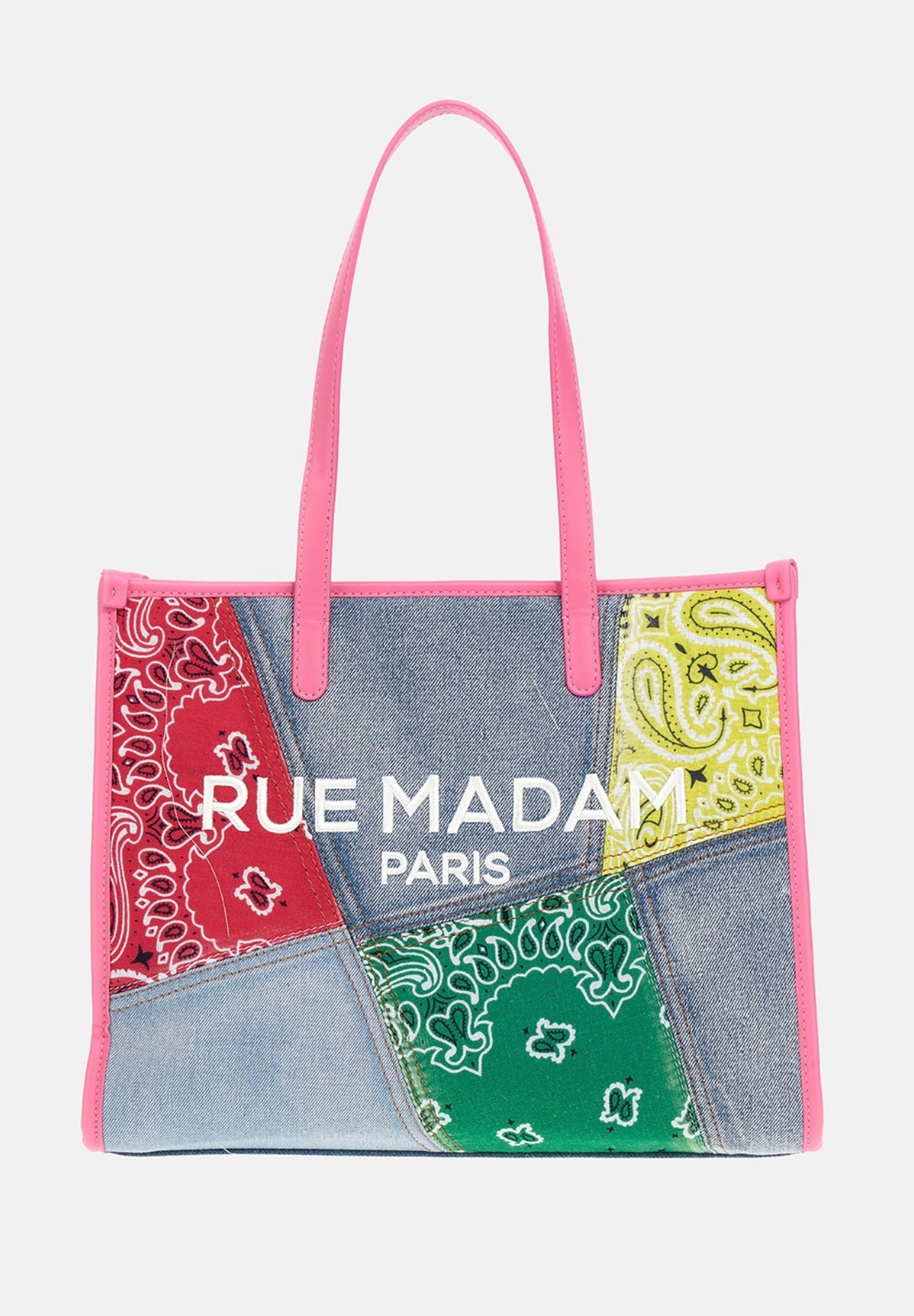 Rue Madam Paris -30% di sconto borsa shopping in denim con patch stampa bandana manico fucsia Paisley shopping