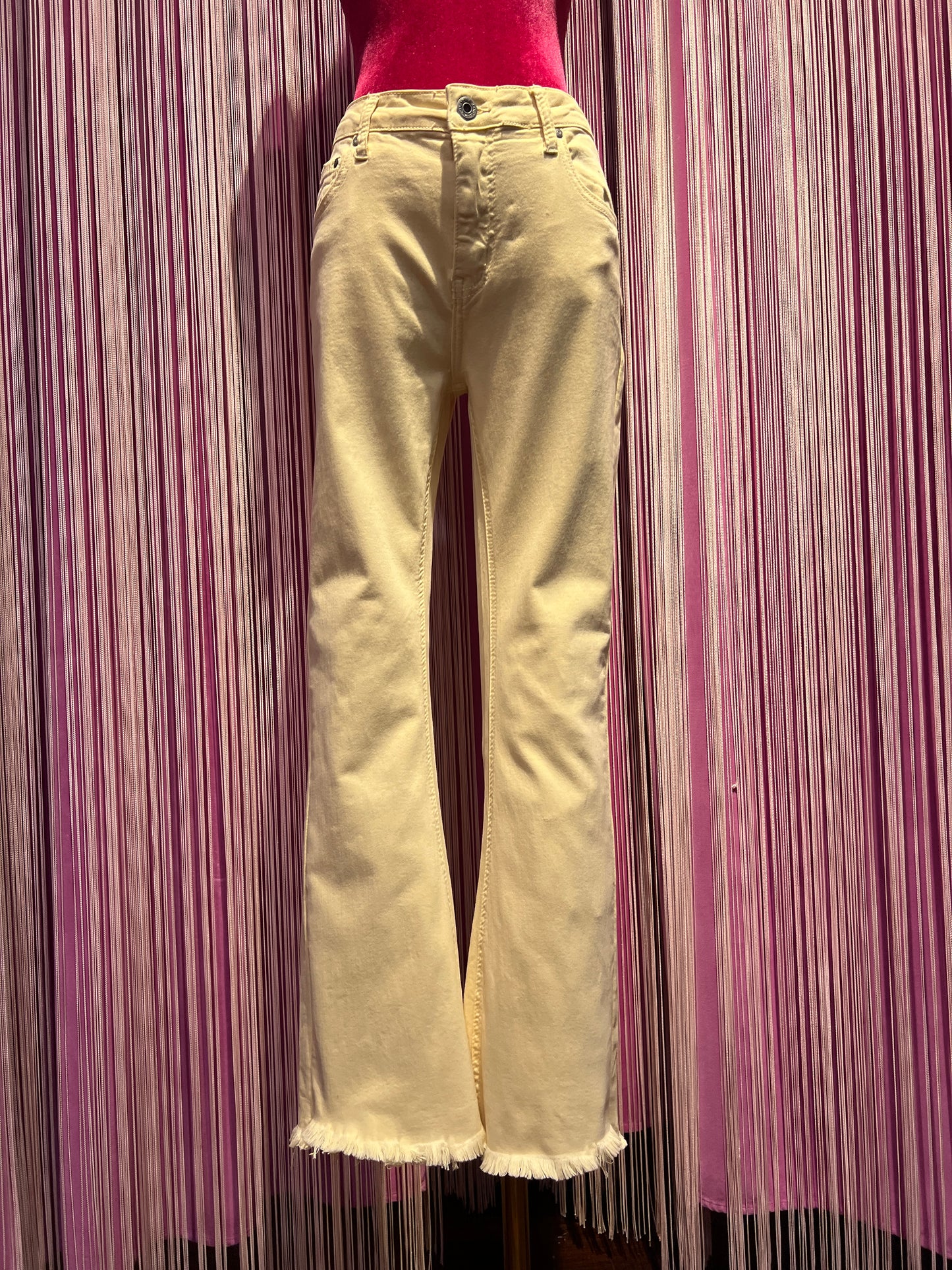 Mon amour Paris pantalone 5 tasche cotone elasticizzato sfrangiato a zampetta banana
